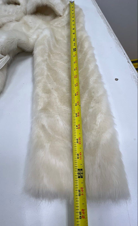 Illusion by Sherry Cassin Women's Cream Faux Fur Coat Belted Patterned Size S