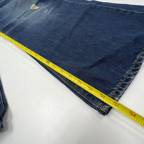 Ed Hardy Y2K Blue Distressed Relaxed Fit Button Fly Jeans Men's 42x32