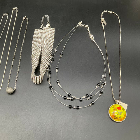 Vintage Modern Costume Jewelry Lot 10 Necklaces Rhinestone Statement Beads