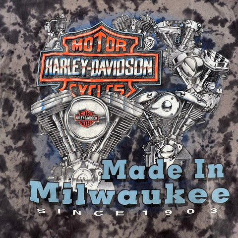 Vintage 90s Harley-Davidson Engine Tie Dye T-Shirt Single Stitch USA Sz M