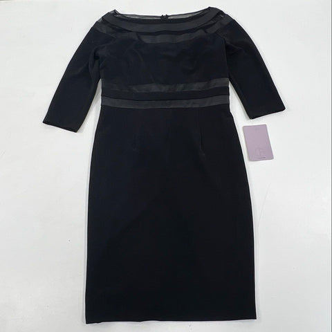 JS Collections Women's Sheath Dress Black Illusion Neck 3/4 Sleeve NWT Sz 12