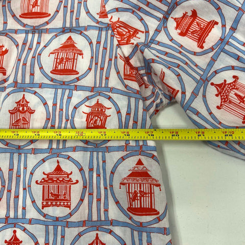 Gretchen Scott Chinoiserie Bird Cage Print Cotton Button Up Shirt Women's XL