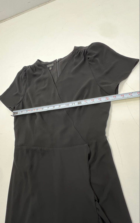 Talbots Women's Black Faux Wrap Ruffle Hem Short Sleeve Dress Sz 8 NWT