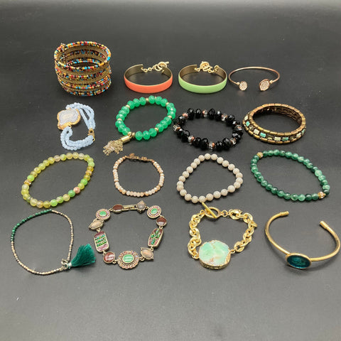 Eclectic Bohemian Fashion Jewelry Lot of 16 Bracelets Beaded Cuffs Agate Joia
