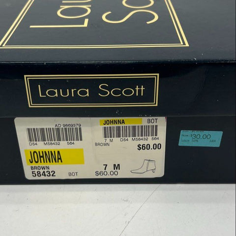 Vintage Y2K Laura Scott Johnna Brown Leather Square Toe Ankle Boots Size 7M