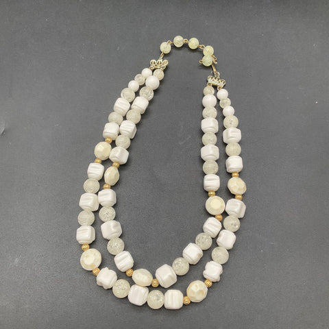Vintage Coro & Japan Beaded Necklace Lot 2 Faux Pearl White Milk Glass Beads