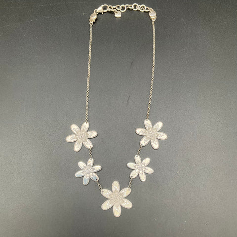 Brighton Dazzle Bloom Silver Tone Flower Station Necklace Clear Crystals 18"
