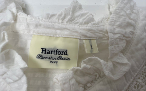 Hartford Women's White Alternative Top Lace Panel Pintuck Ruffle Blouse Size 1