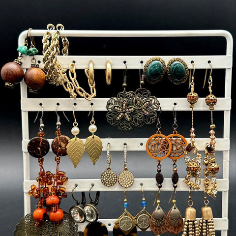 Boho Eclectic Costume Jewelry Lot 20+ Pairs Earrings Gold Tone Beaded Hoop Drop