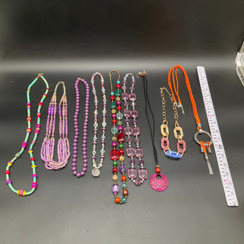 Mixed Costume Jewelry Lot 9 Fashion Necklaces Beaded Acrylic Multi-Strand Cord