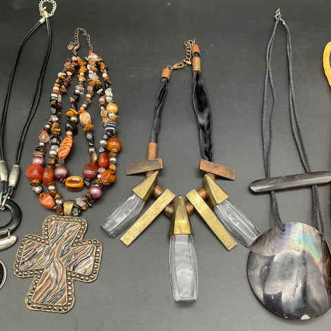 Mixed Vintage to Modern Costume Jewelry Lot 5 Statement Necklaces Shell Cross