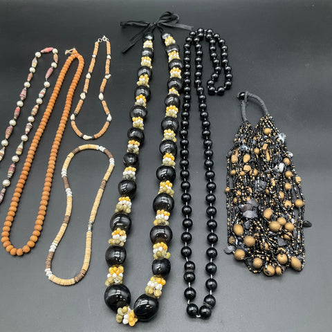 Vintage Shell and Bead Necklace Jewelry Lot of 7 Multi-strand Bib Puka Paper