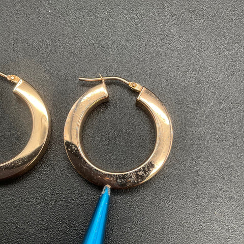 Milor Italy Bronze Hoop Earrings Polished Flat Edge Round Design 1"
