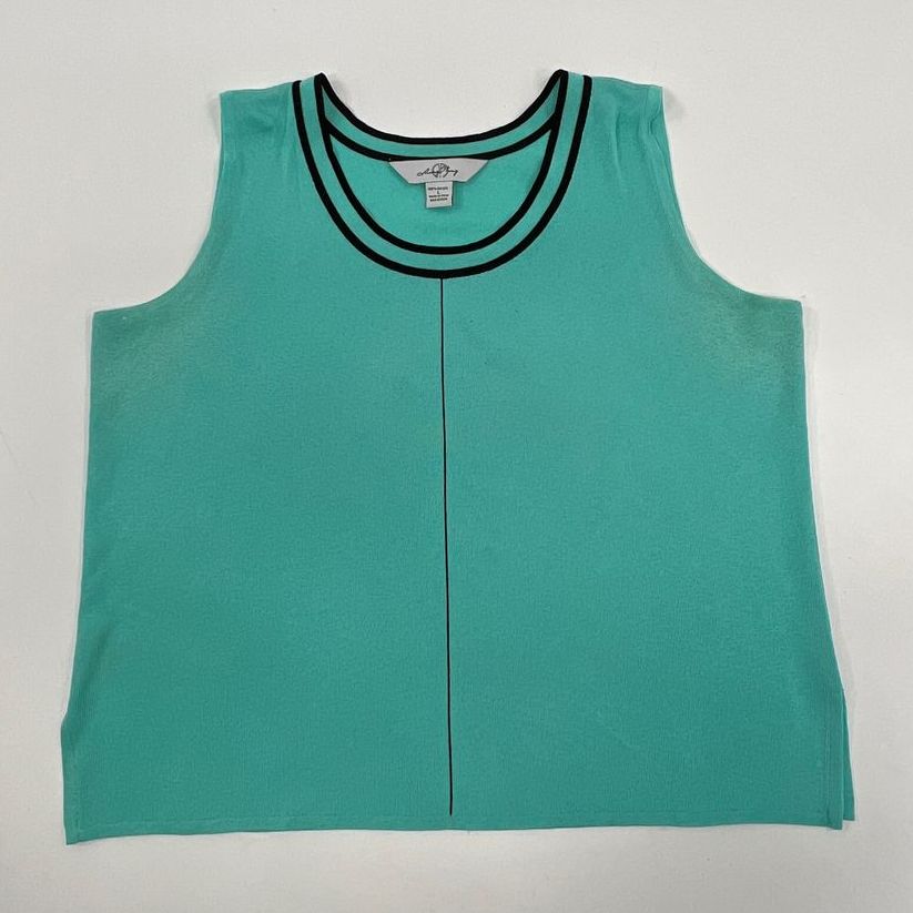 Women's Ming Wang Teal Knit Black Accent Tank Top 100% Acrylic - Size Large