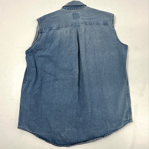 Vintage 90s Marlboro Denim Cutoff Vest Sleeveless Shirt Made in USA Sz L
