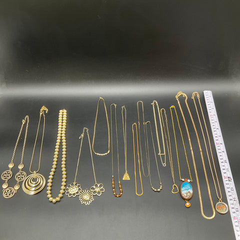 Vintage to Modern Costume Jewelry Lot 16 Necklaces Gold Tone Pendants 0.5 lb