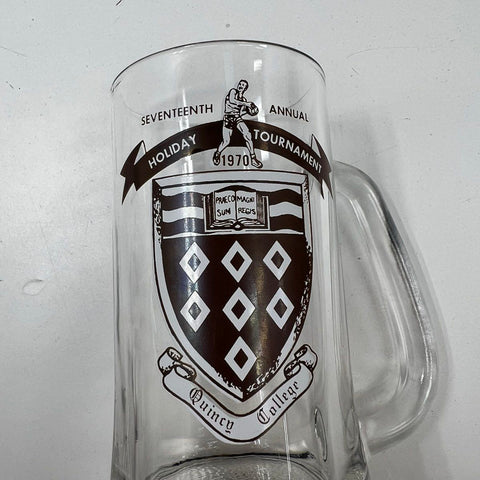 Vintage 1970 Quincy College Holiday Tournament Glass Beer Mugs Set of 4