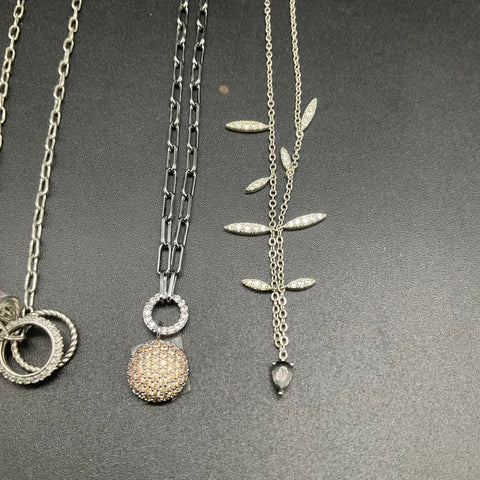 Bomb Party Fashion Jewelry Necklace Lot of 5 Floral Heart Pave Stone Designs