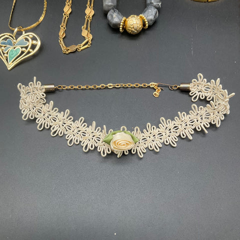 Vintage Gold Tone Jewelry Necklace Lot of 8 Enamel Heart Rope Chain Choker