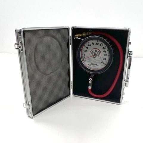 Longacre 2-Piece Tire Pressure Gauge 0-60 PSI Dual Bleeder Set with Case
