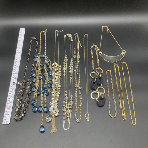 Vintage & Modern Costume Jewelry Lot 11 Necklaces INC Gold Tone Faux Pearl Blue