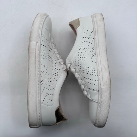 Kate Spade Aster White Perforated Leather Sneakers Metallic Gold Size 10B