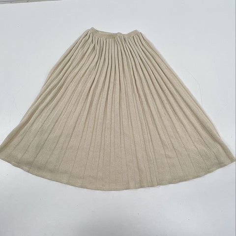 Vintage 80s Women's Cream Pleated Knit Midi Skirt ILGWU USA Made Size 10