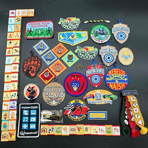 BSA Boy Scouts Memorabilia Lot Approx 60 Pcs Patches Adventure Loops Pins 2010s