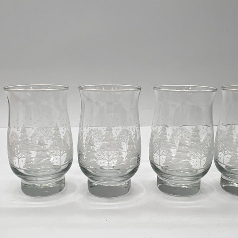 Libbey Winter Wonderland Frosted Footed Glass Set 6 Piece Vintage 5 Inch