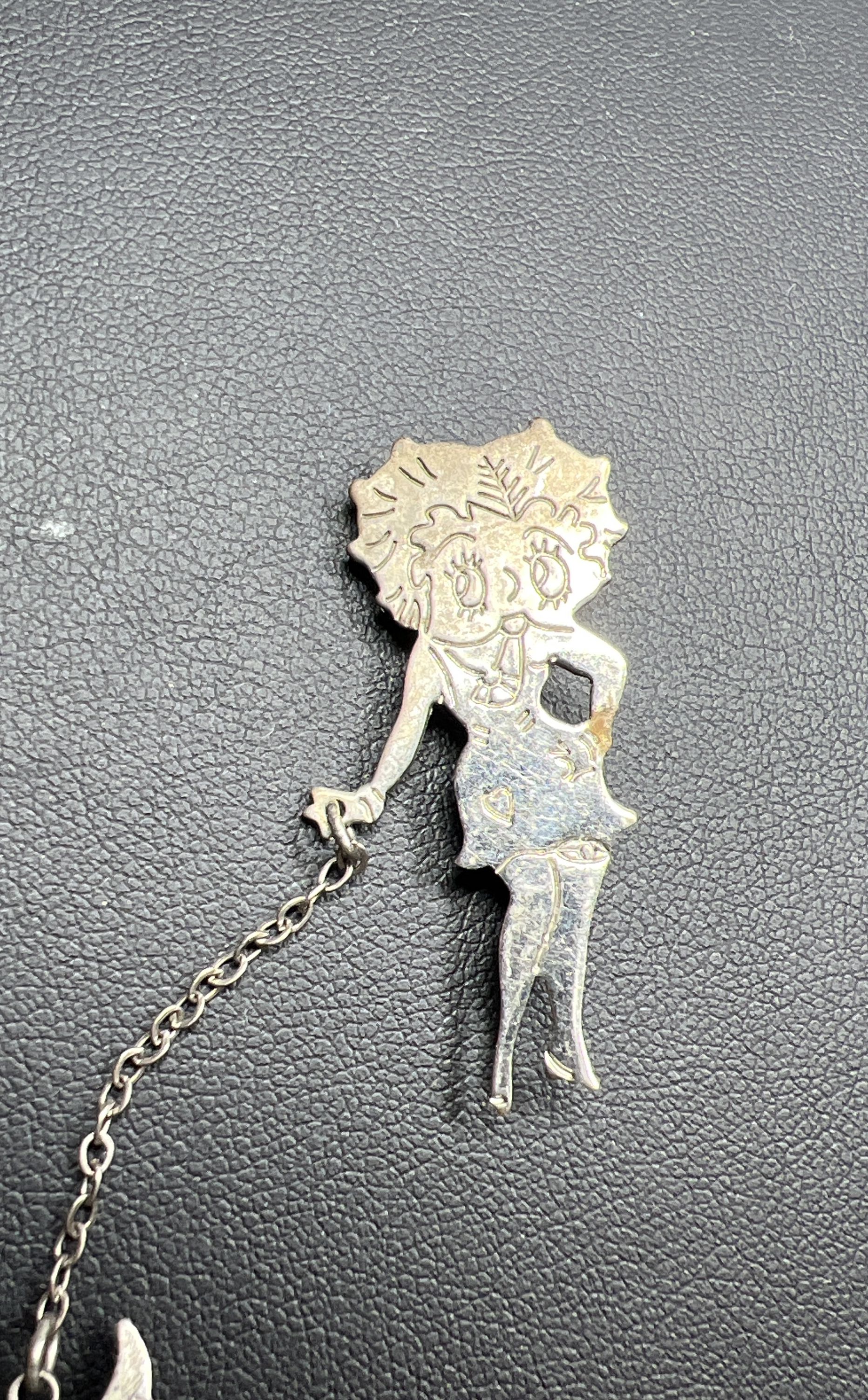 Vintage 1930s Art Deco Betty Boop Walking Scottie Dog Duette Scatter Pin Brooch