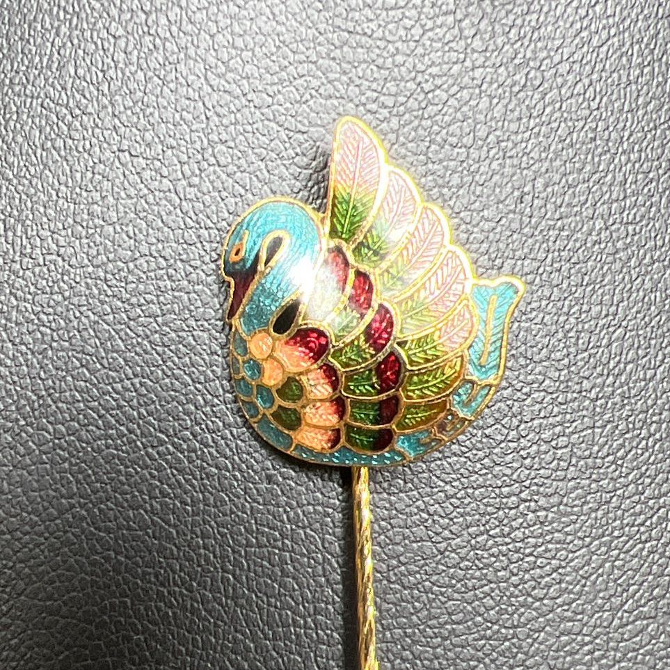 Swan Cloisonné Clip On Earrings and Straight Pin Set