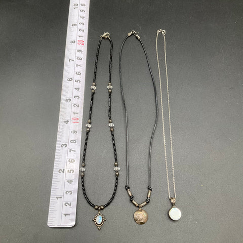 Sterling Silver 925 Boho Necklace Lot of 3 Mother of Pearl Moonstone Pendants