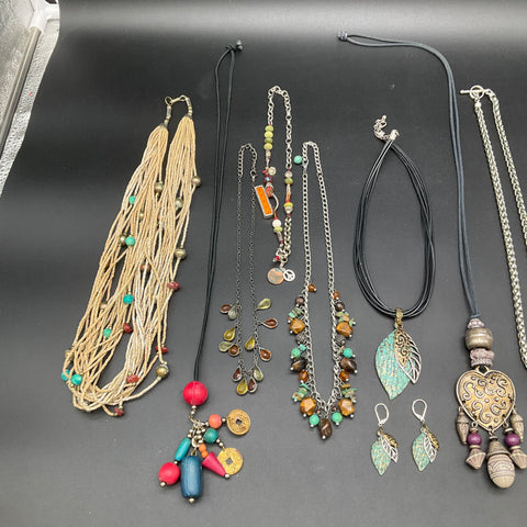 Mixed Boho Jewelry Lot 11 Necklaces & Earrings Beaded Cord Pendant Fashion Lot