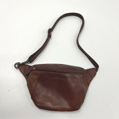 Genicci Brown Leather Fanny Pack Belt Bag Crossbody Gunmetal Hardware