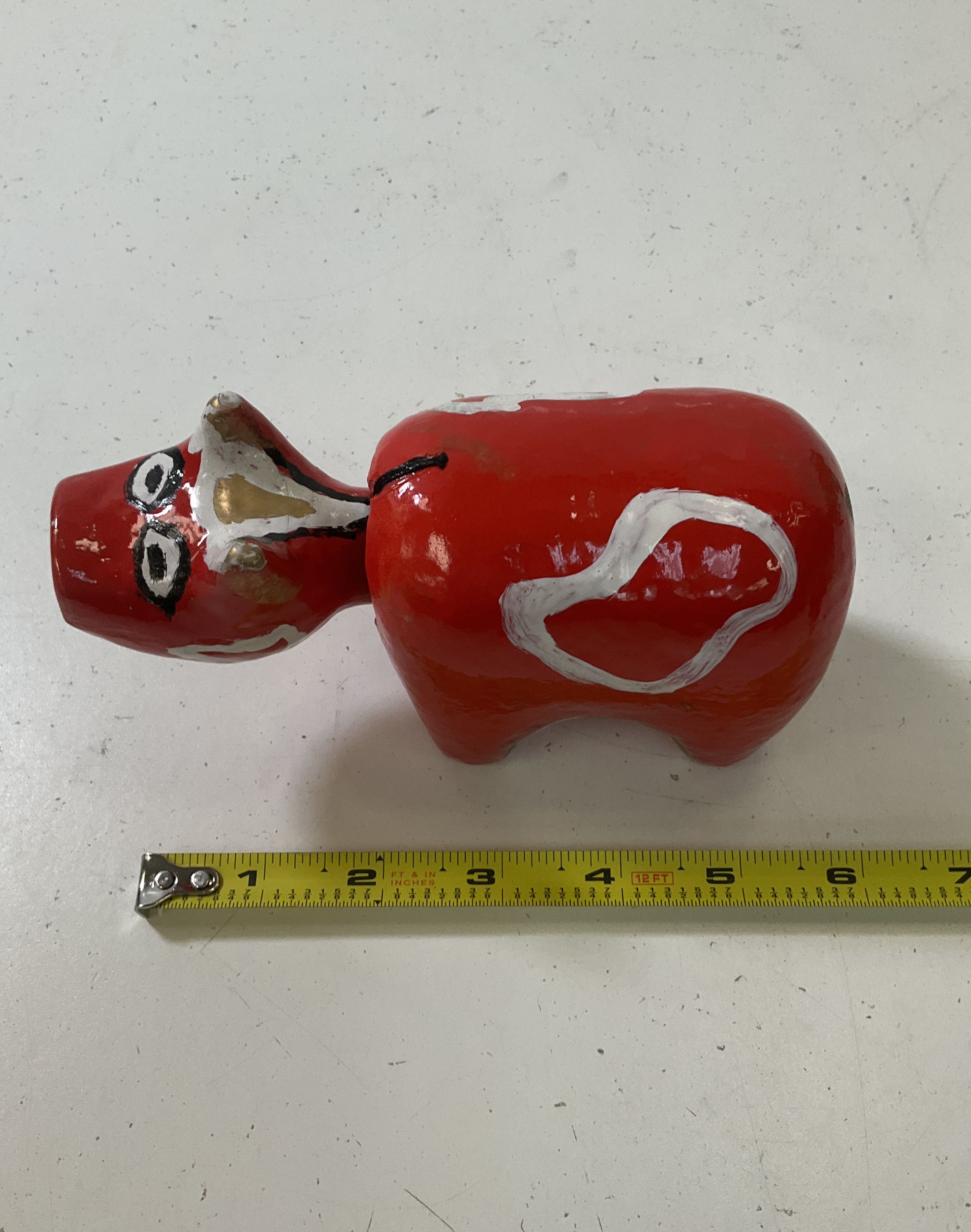 Japanese Papier Mache Akabeko Red Cow Folk Toy Bobbing Head IOB