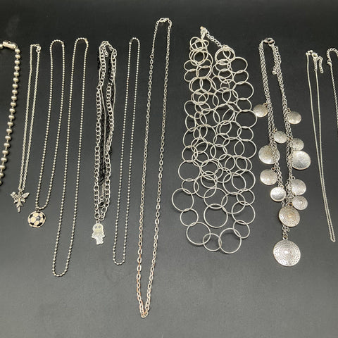 Mixed Fashion Jewelry Lot 13 Silver Tone Necklaces Charms Beaded Bib Styles
