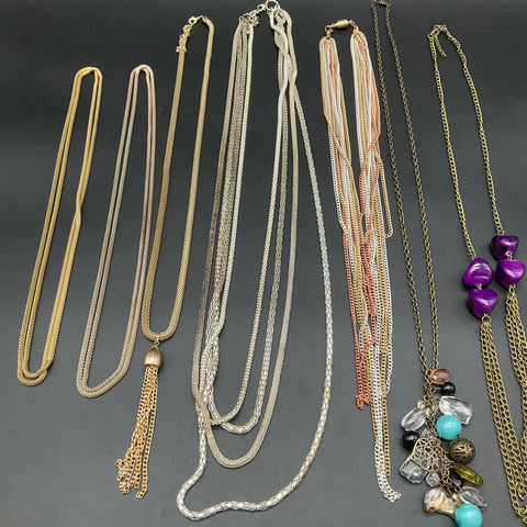 Vintage & Modern Necklace Jewelry Lot of 7 Multi-Strand Mesh Tassel Beaded Style