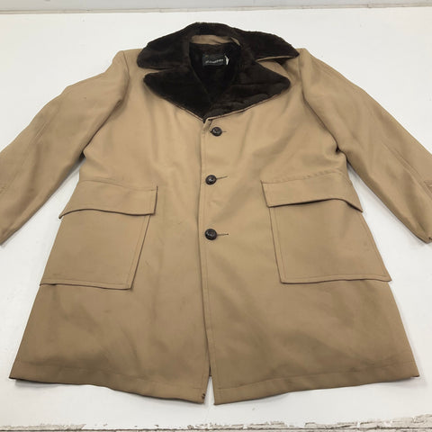 Vintage 70s JCPenney Tan Faux Fur Lined Trench Car Coat Jacket Mens 42R