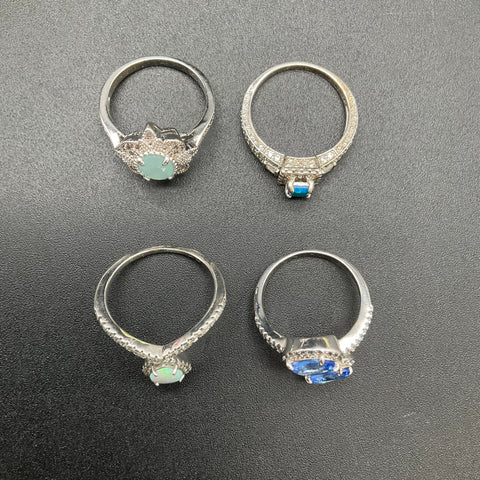 Ring Bomb Party Costume Jewelry Lot 4 Rings Silver Tone Sizes 8-9