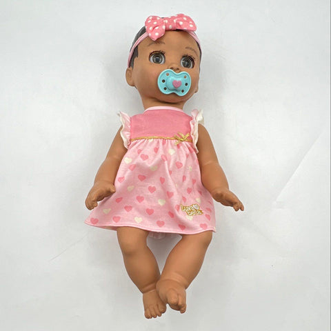 Spin Master Luvabella Interactive Baby Doll Pink Heart Dress Brown Hair