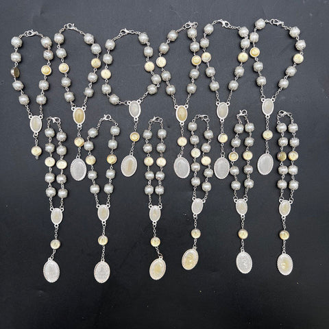 Religious Rosary Bracelet Lot of 20 Gold Silver Tone Faux Pearl Catholic Medals