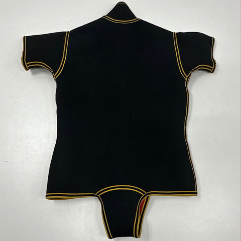 Vintage 70s Men's Black Neoprene Wetsuit Jacket Zip Beaver Tail Diving Top