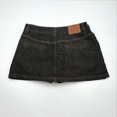 IFIK Women's Black Denim Skort Star Studs Faded Side Zip Y2K Style Size 13