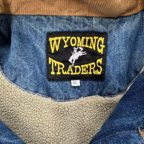Wyoming Traders Sherpa-Lined Denim Jacket Corduroy Collar Blue Sz XL