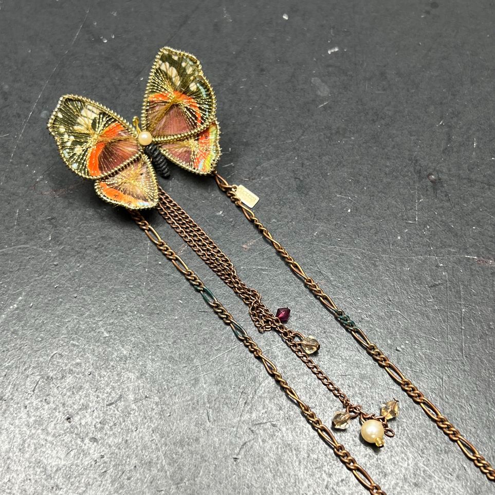 Y2K Vintage Eclissi Ever Autumn Butterfly Collar Pin Necklace Tiger's Eye