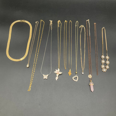Vintage Fashion Costume Jewelry Lot 11 Necklaces Rose Quartz Heart Butterfly