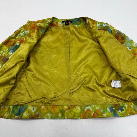 Louben Women's Green Floral Impressionist Round Neck Jacket Sz 12