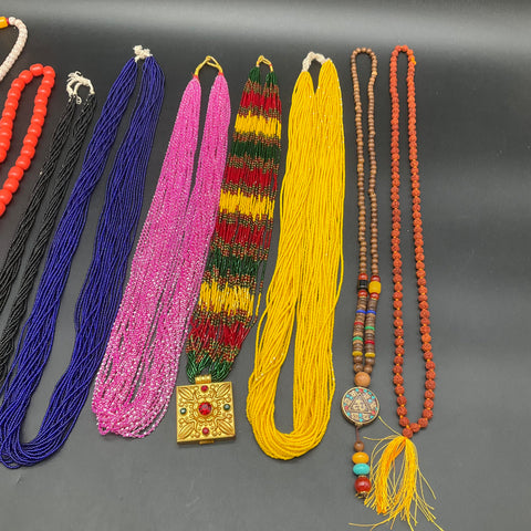 Vintage Boho Tribal Jewelry Lot 9 Mixed Necklaces Seed Bead Multi-Strand Pendant