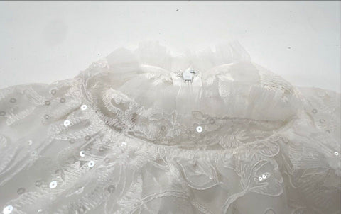 Untamed Petals Women's White Lace Sequin Tulle Mini Dress Mock Neck Bridal Sz M