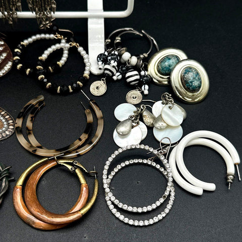 Fashion Earrings Costume Jewelry Lot of 25 Pairs Boho Rhinestone Hoops Dangles
